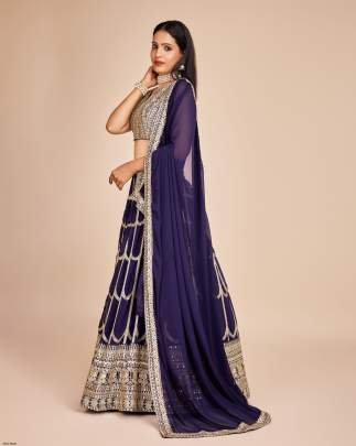 Sequins Embroidery Work Purple Georgette Lehenga Choli