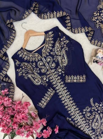 Party Wear Blue Rangoli Silk Plazzo Suit Set