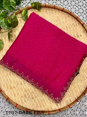 Party Wear Dark Pink Pure Organic Silk Saree With Jarkan Work