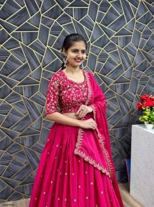 Party Wear Embroidery Chinon Pink Lehenga Choli