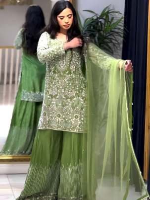 Party Wear Embroidery Sequence Work Palazzo Suit