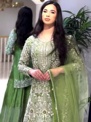 Party Wear Embroidery Sequence Work Palazzo Suit