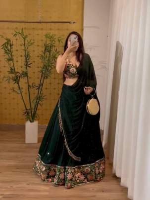 Party Wear Embroidery Work Georgette Lehenga Choli With Readymade Blouse