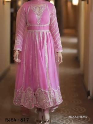 Party Wear Full Heavy Embroidery Pink Gown Pant Dupatta Set