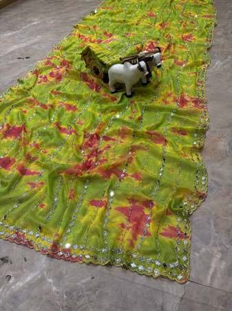 Party Wear Georgette Fabric Green Colour Saree
