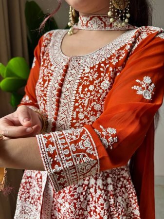 Party Wear Georgette Kurti Palazzo And Embroidered Dupatta