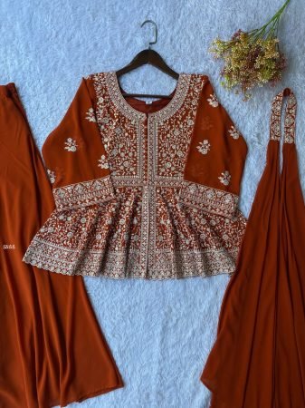 Party Wear Georgette Kurti Palazzo And Embroidered Dupatta