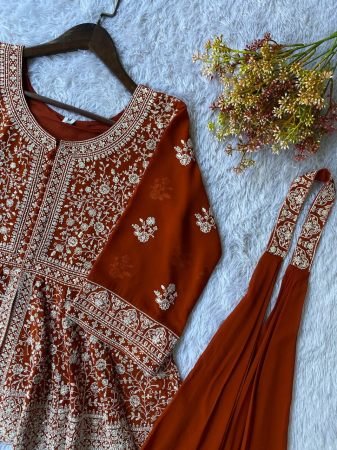 Party Wear Georgette Kurti Palazzo And Embroidered Dupatta