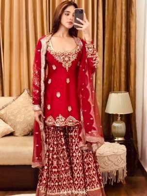 Party Wear Georgette With Embroidery Top Bottom Sharara Set