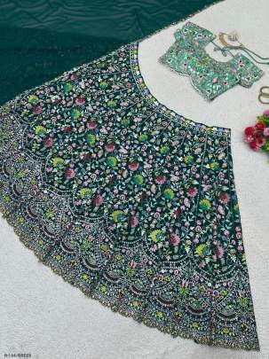 Party Wear Gorgette Green Lehenga Choli With Sequnce Work