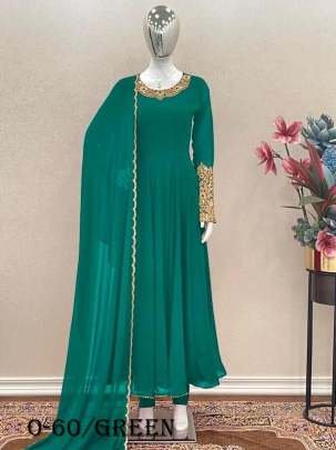 Party Wear Green Anarkali Gown