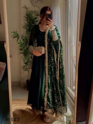 Party Wear Green Georgette Anarkali Kurti and Dupatta