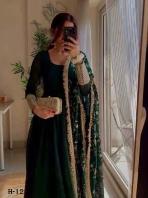 Party Wear Green Georgette Anarkali Kurti and Dupatta