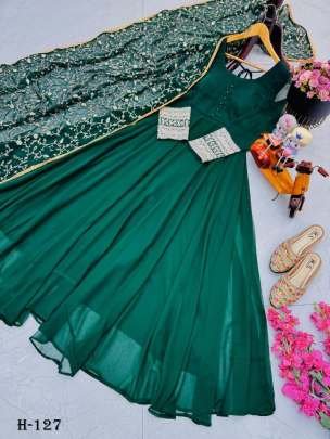 Party Wear Green Georgette Anarkali Kurti and Dupatta