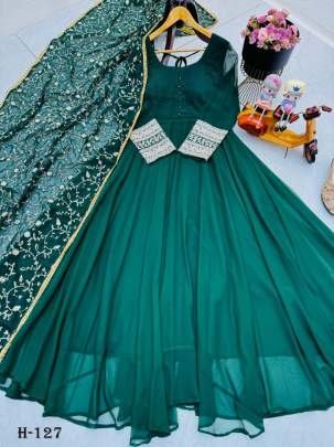 Party Wear Green Georgette Anarkali Kurti and Dupatta