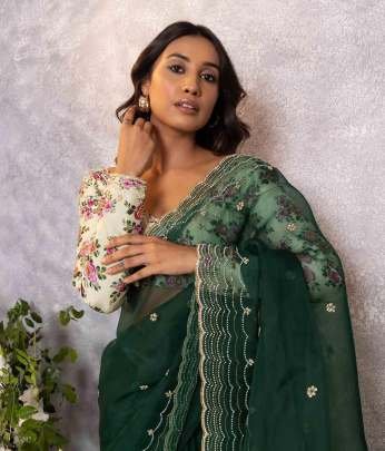 Party Wear Handcrafted Work Soft Organza Saree