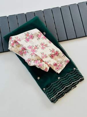 Party Wear Handcrafted Work Soft Organza Saree