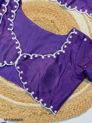 Party Wear Handwork Soft Chinon Silk Saree With Unstitch Blouse