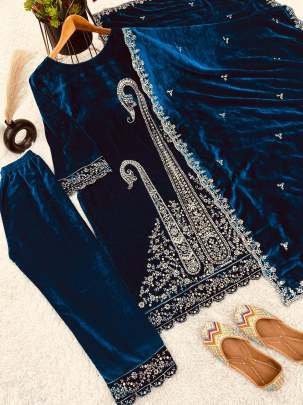Party Wear Heavy Embroidery Sequence Work Viscose Velvet Suits