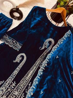 Party Wear Heavy Embroidery Sequence Work Viscose Velvet Suits