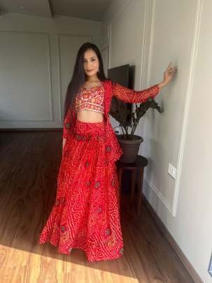 Party Wear Heavy Embroidery Work Pure Bandhej Lehenga Choli With Jacket