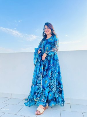 Party Wear Look Organza Taby Silk Gown With Dupatta