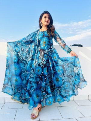 Party Wear Look Organza Taby Silk Gown With Dupatta