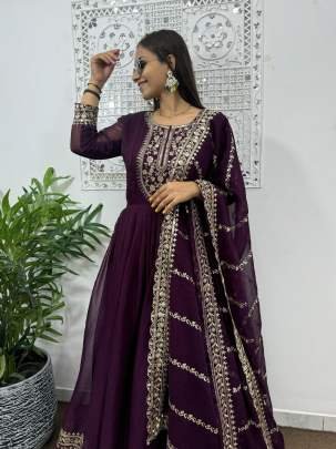 Party Wear Look Silk Gown With Embroidery And Sequinc Work