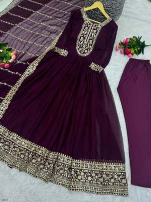 Party Wear Look Silk Gown With Embroidery And Sequinc Work