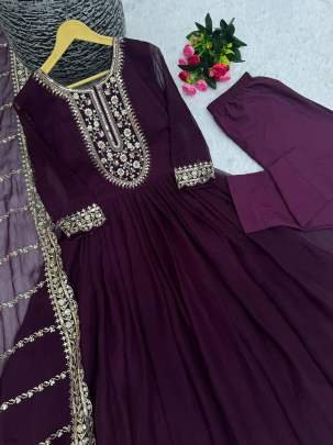 Party Wear Look Silk Gown With Embroidery And Sequinc Work