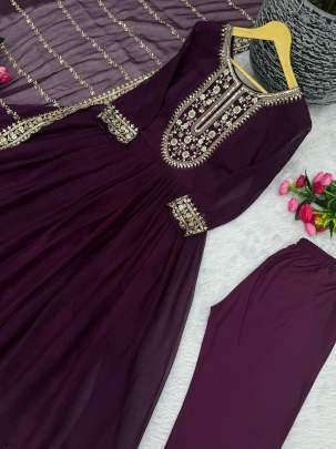 Party Wear Look Silk Gown With Embroidery And Sequinc Work
