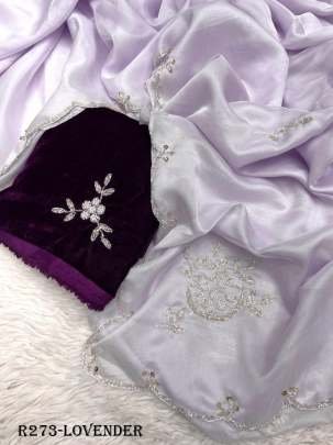 Party Wear Lovender Handwork Soft Organza Saree