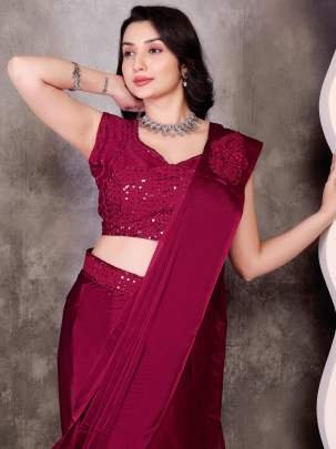 Party Wear Maroon Embroidery Sequence Work Ready To Wear Saree