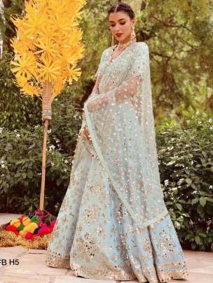 Party Wear Mulberry Silk Sky Lehenga Choli
