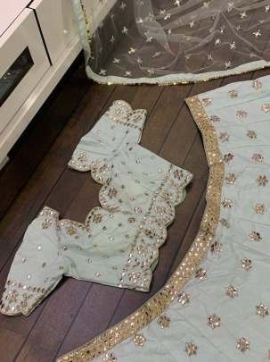 Party Wear Mulberry Silk Sky Lehenga Choli