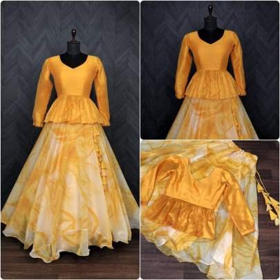 Party Wear Organza Lehenga Skirt With Top