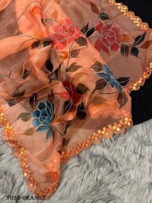 Party Wear Organza Orange Saree With Raw Silk Blouse