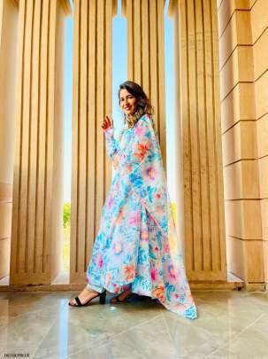 Party Wear Organza Taby Silk Gown With Dupatta And Bottom