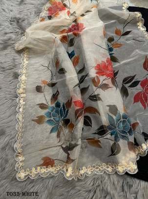 Party Wear Organza White Saree With Raw Silk Blouse