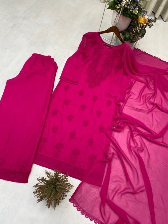 Party Wear Palazzo Suit with Embroidered Kurti