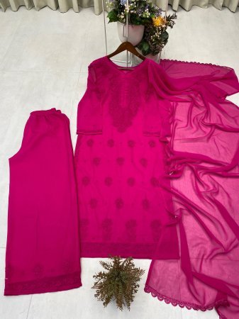 Party Wear Palazzo Suit with Embroidered Kurti