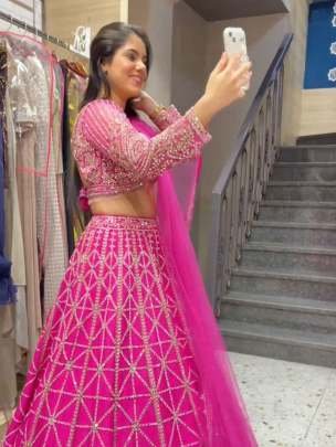 Party Wear Pink Foux Gorgette Lehenga Choli