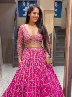 Party Wear Pink Foux Gorgette Lehenga Choli