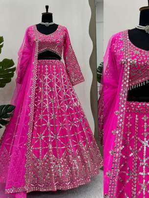 Party Wear Pink Foux Gorgette Lehenga Choli
