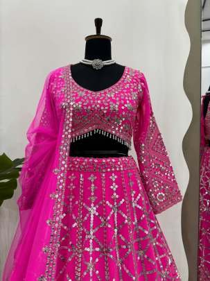 Party Wear Pink Foux Gorgette Lehenga Choli