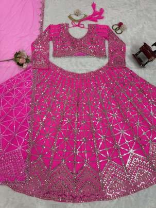 Party Wear Pink Foux Gorgette Lehenga Choli