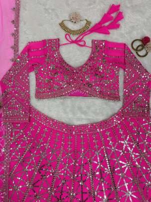 Party Wear Pink Foux Gorgette Lehenga Choli