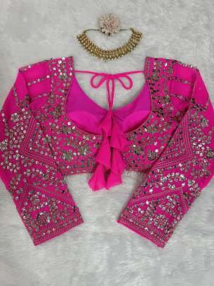 Party Wear Pink Foux Gorgette Lehenga Choli