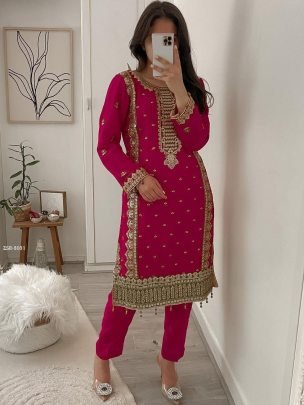 Party Wear Pink Readymade Palazzo Suit 
