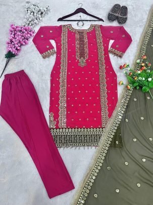 Party Wear Pink Readymade Palazzo Suit